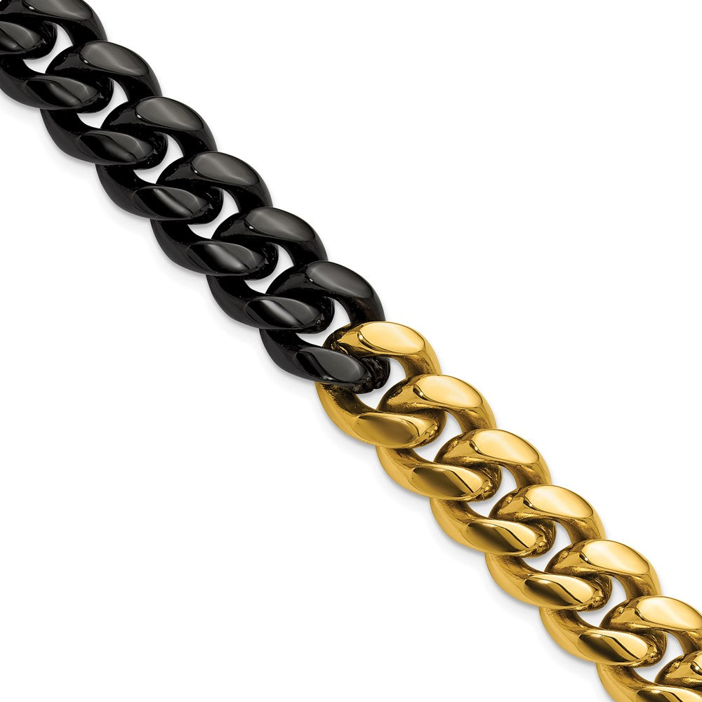 Chisel Stainless Steel Polished Black and Yellow IP-plated 12mm 8.25 inch Curb Link Bracelet 8.25 inches