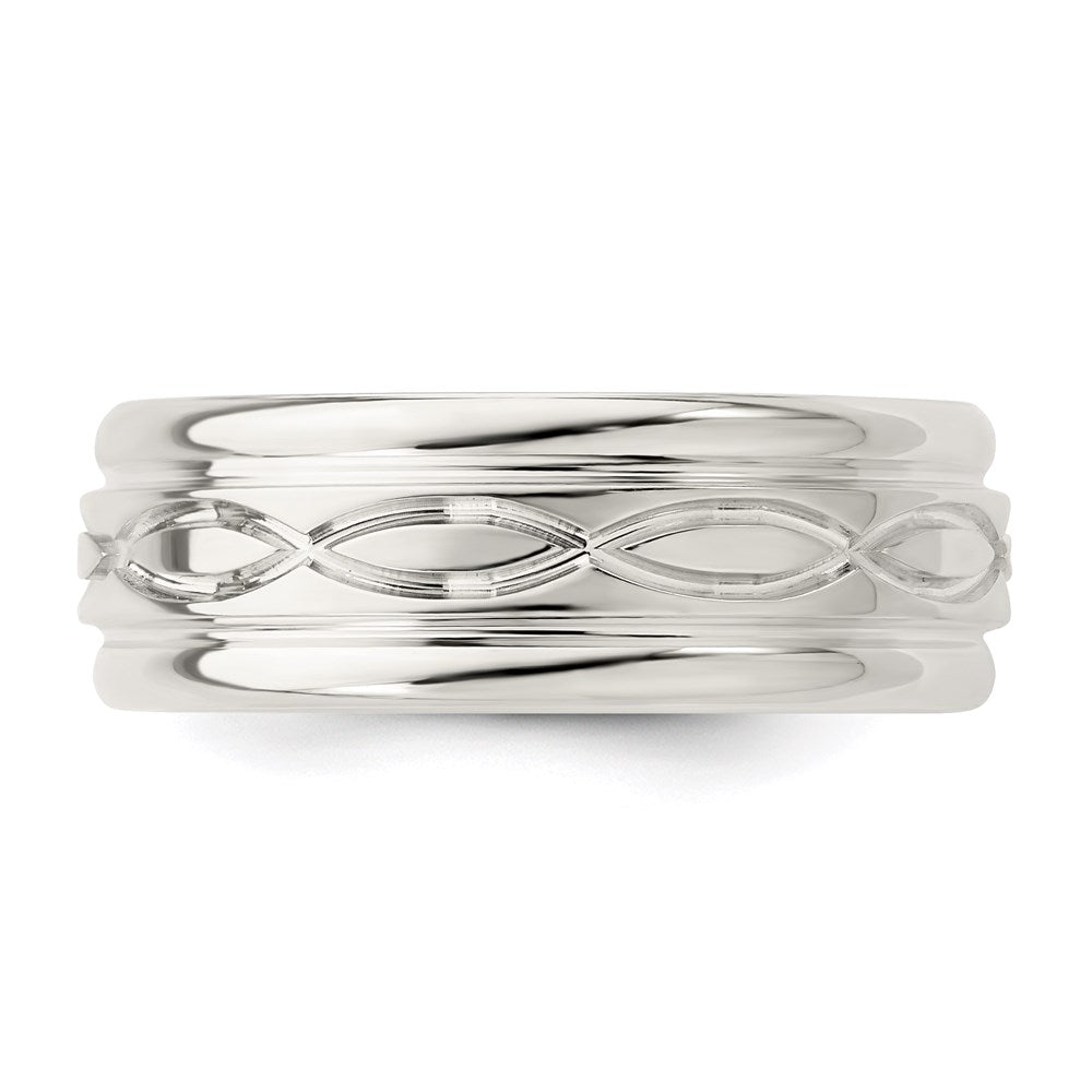 Sterling Silver 7mm Polished Flat Intertwined Design Beveled Edge Fancy Band Size 12