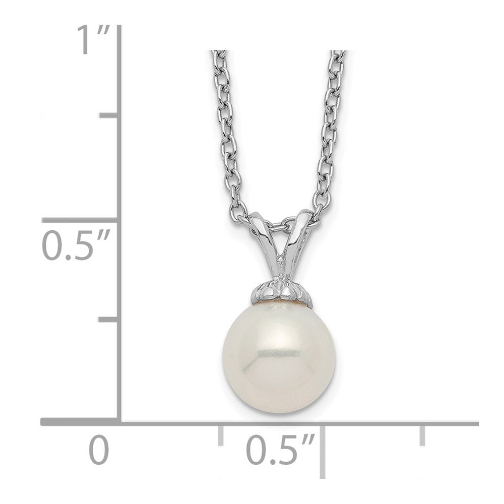 Sterling Silver Rhodium-plated 7-7.5mm White Round Freshwater Cultured Pearl 17 inch Necklace 17 Inches