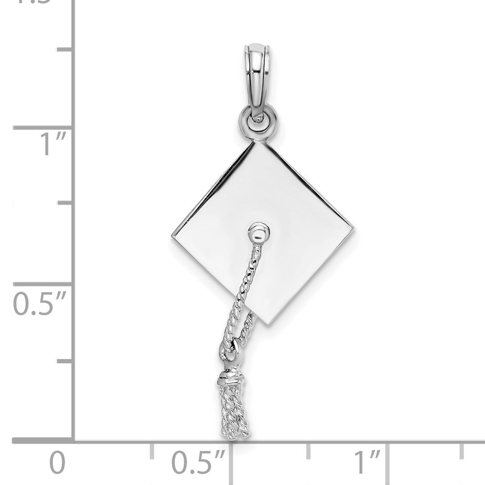 De-Ani Sterling Silver Rhodium-Plated Polished 3D Moving Tassel Grad Cap Pendant