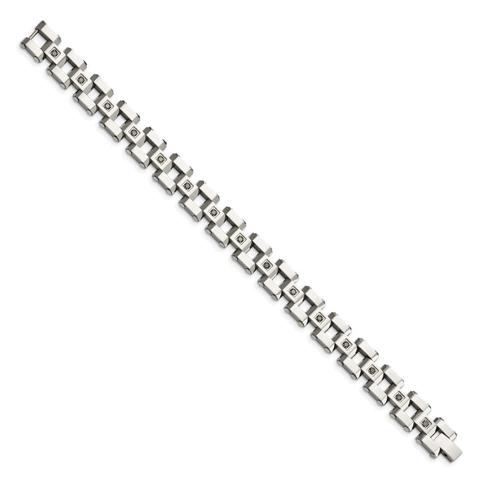Stainless Steel Polished with Black Diamonds 8.5in Bracelet 8.5 inches