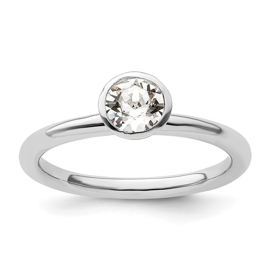 Sterling Silver Stackable Expressions High 5mm April Crystal Ring Size -7