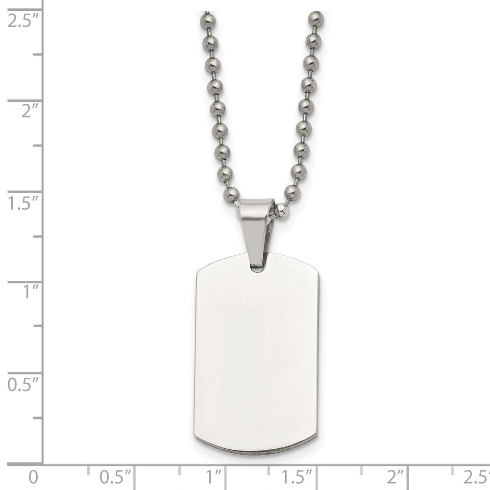 Stainless Steel Brushed & Polished 2mm Reversible Dog Tag 24in Necklace
