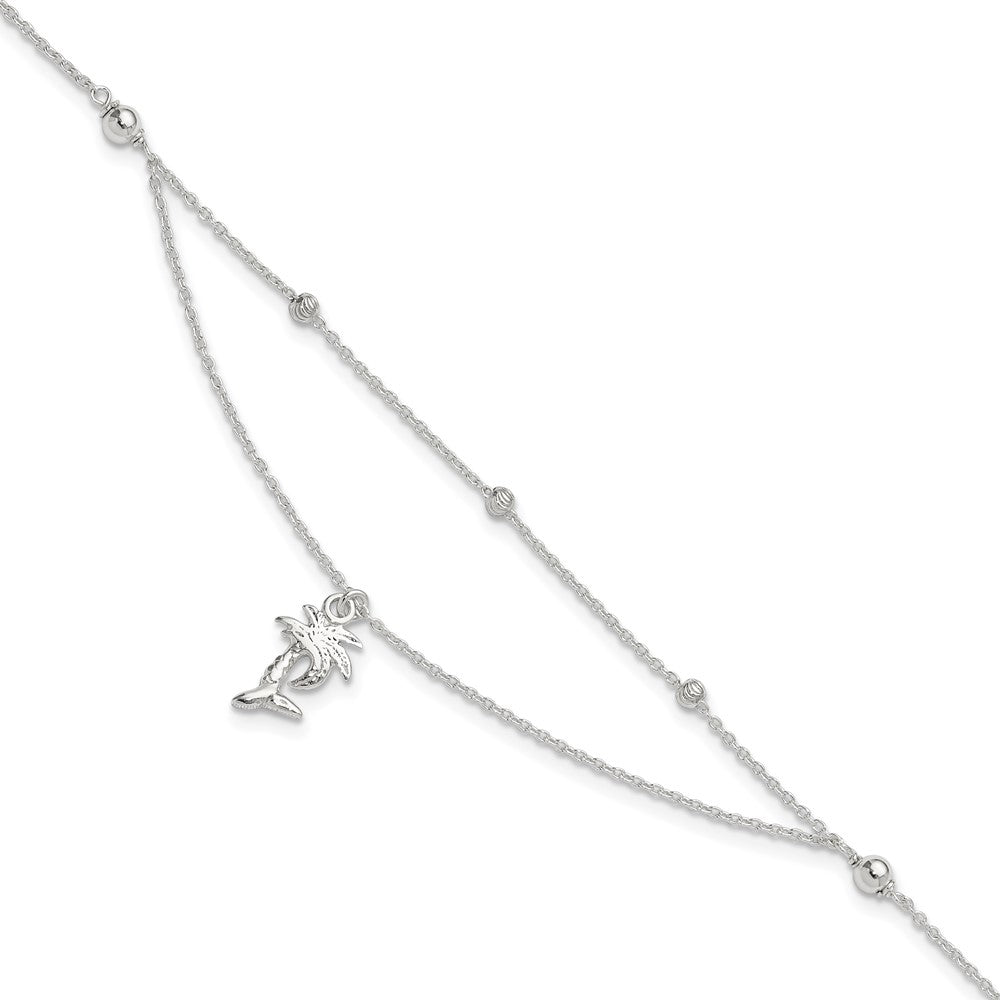 Sterling Silver Polished 2-Strand Palm Tree 9in Plus 1in Ext Anklet 9 inches