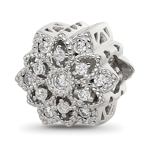 Sterling Silver Reflections Rhod-plated CZ Snowflake Bead