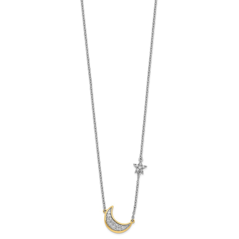 14k Two-tone Moon w/Star Diamond 18in Necklace