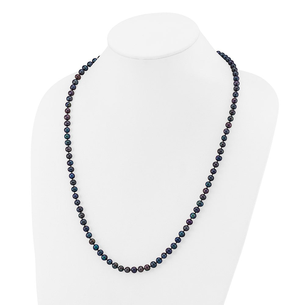 14k 5-6mm Black Near-Round Freshwater Cultured Pearl 24 inch Necklace