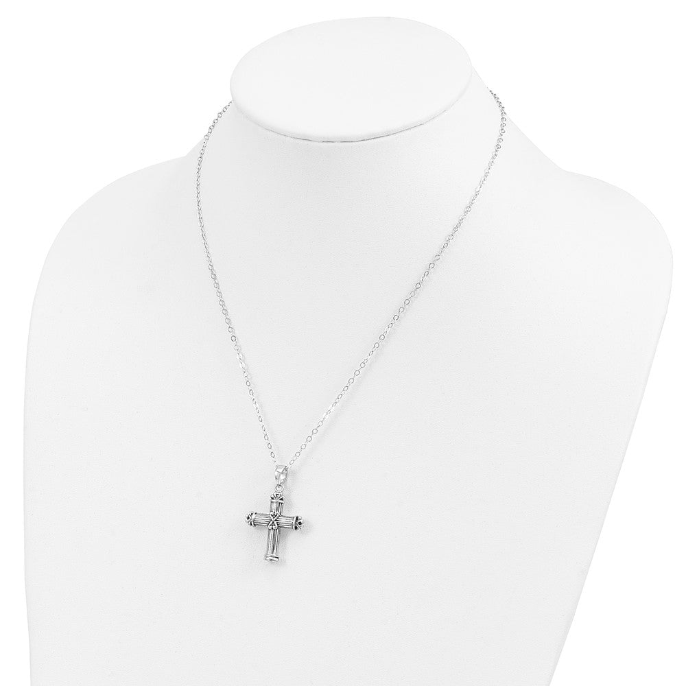 Sentimental Expressions Sterling Silver Rhodium-plated Antiqued Cross Ash Holder 18 Inch Necklace 18 Inches