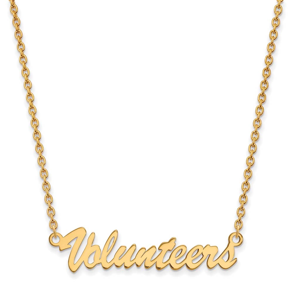 Sterling Silver Gold-plated LogoArt University of Tennessee Volunteers Script Medium Pendant 18 inch Necklace QGP075UTN-18