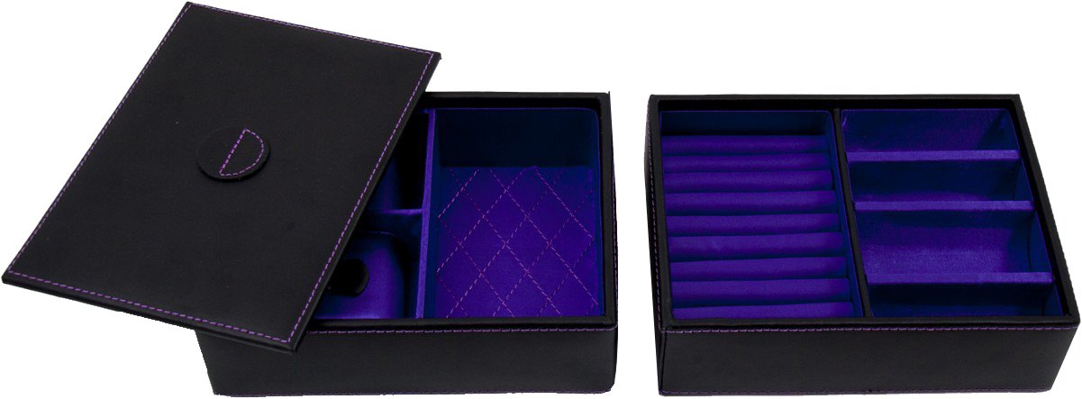 Black Leather Stacking Jewelry Box with Mirrored Lid - 8W x 5.25H in.