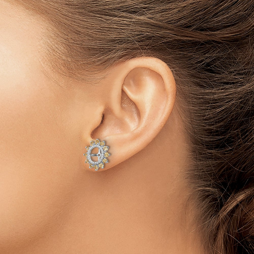 Sterling Silver Rhodium Diam. & Citrine Earring Jacket