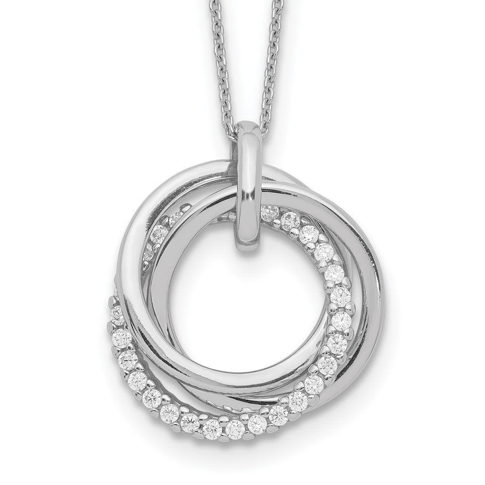 Sterling Silver Rhodium Plated Fancy CZ Necklace w/2in ext. 15.5 Inches