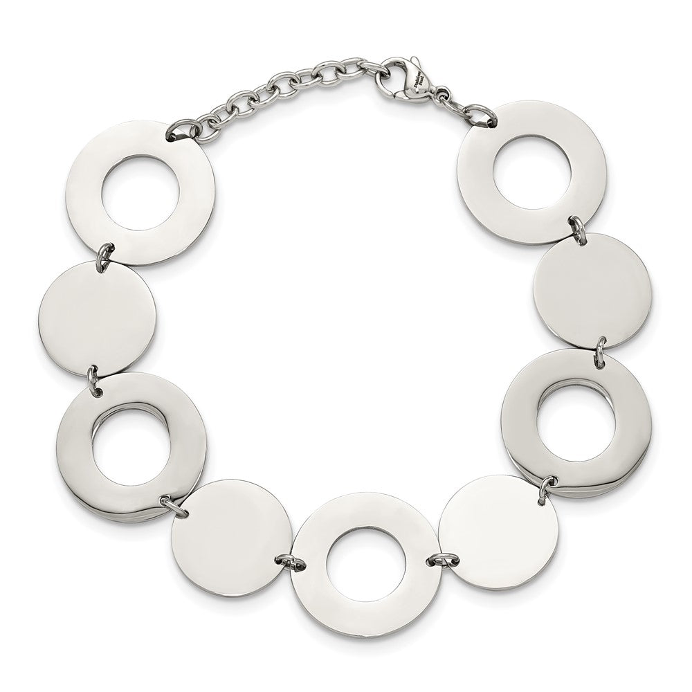 Stainless Steel Polished Circles 7.5in Bracelet 7.25 inches