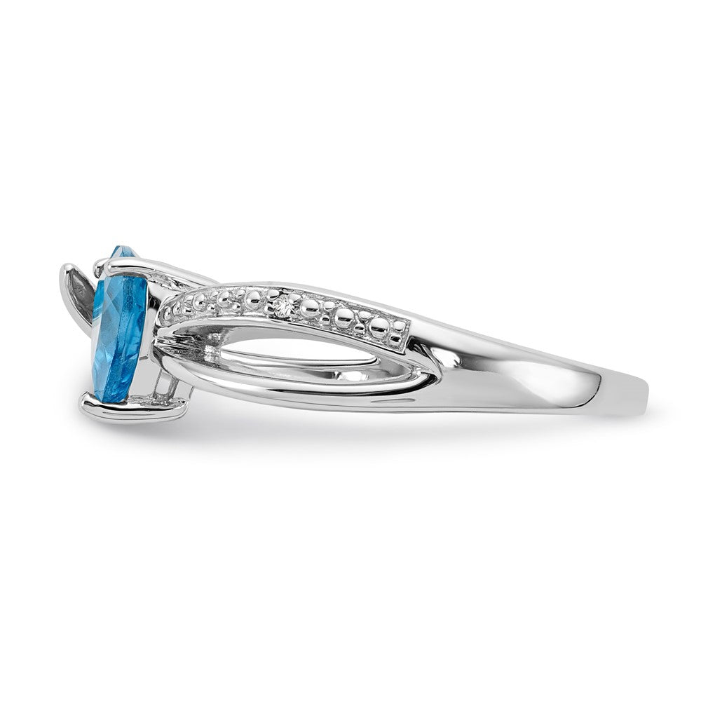 Sterling Silver Heart Shaped Blue Topaz & Diamond Ring
