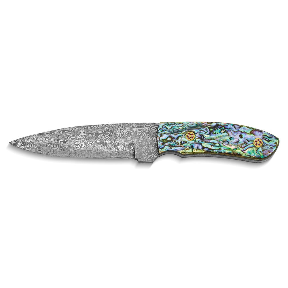 Luxury Giftware Damascus Steel 256 Layer Fixed Blade Abalone Shell Handle Knife with Leather Sheath and Gift Box