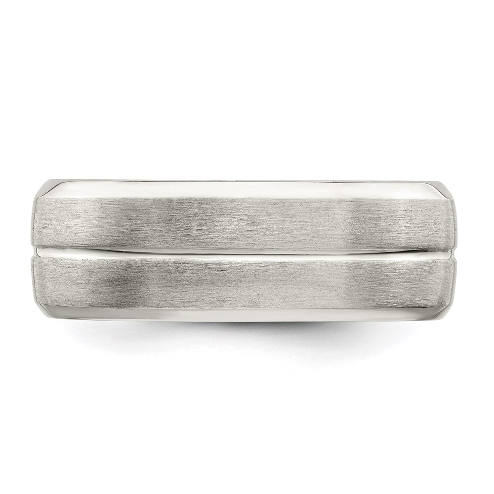 Sterling Silver 7mm Brushed Domed Grooved Fancy Band Size 7