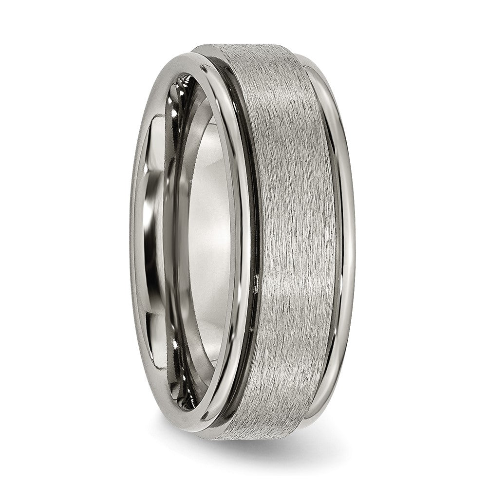 Titanium Brushed Center 8mm Ridged Edge Band Size - 11.5