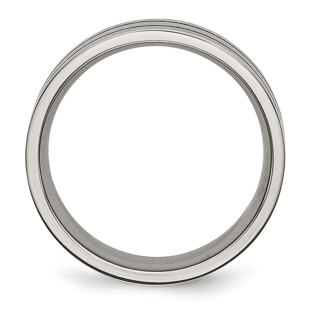 Titanium Brushed Black Enamel Grooved 7mm Flat Band Size - 13