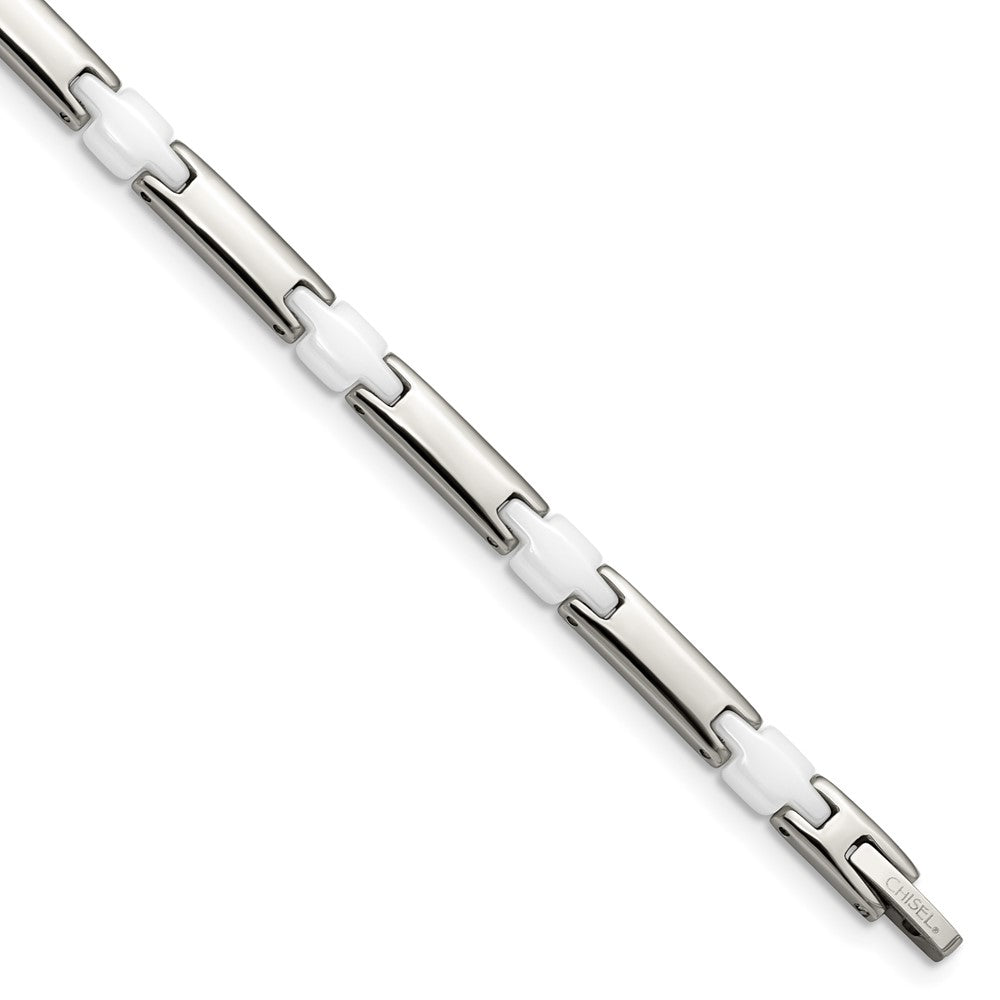 Stainless Steel Polished w/White Ceramic 7.5in Bracelet 7.25 inches