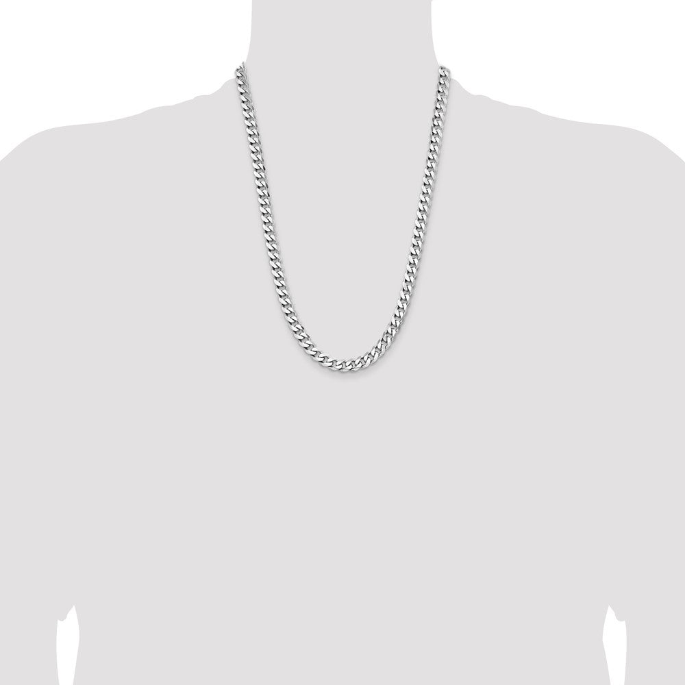 Sterling Silver Rhodium-plated 7.5mm Curb Chain 24 Inches