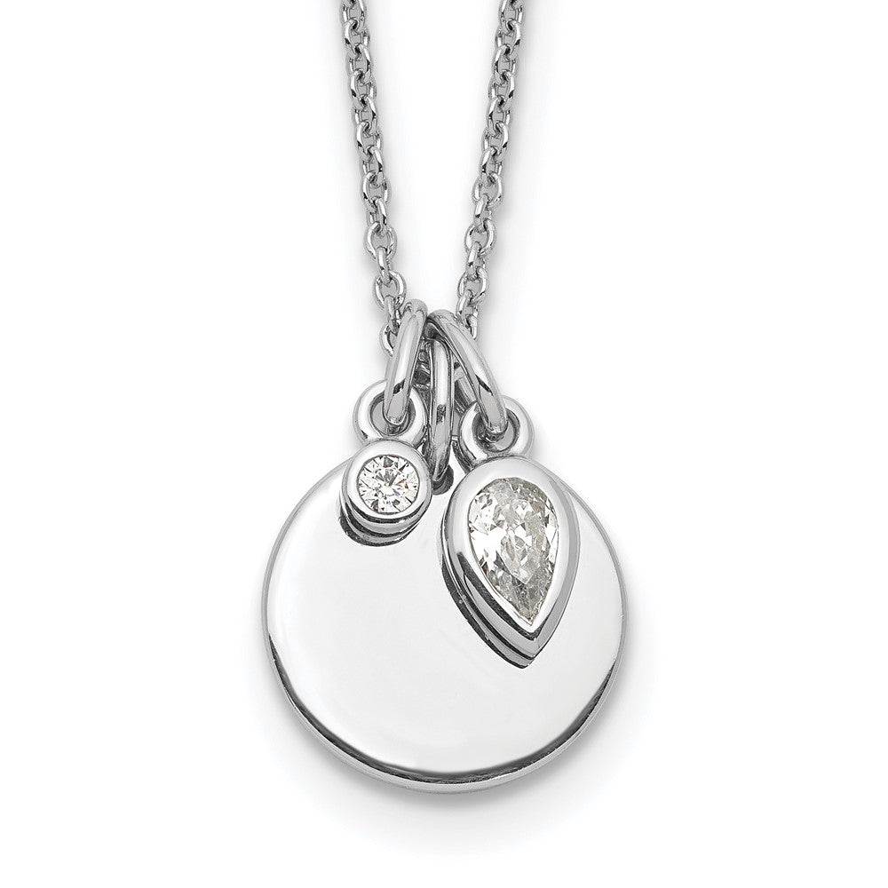 Sterling Silver Rhodium Plated w/1.75in ext. CZ Necklace 18 Inches