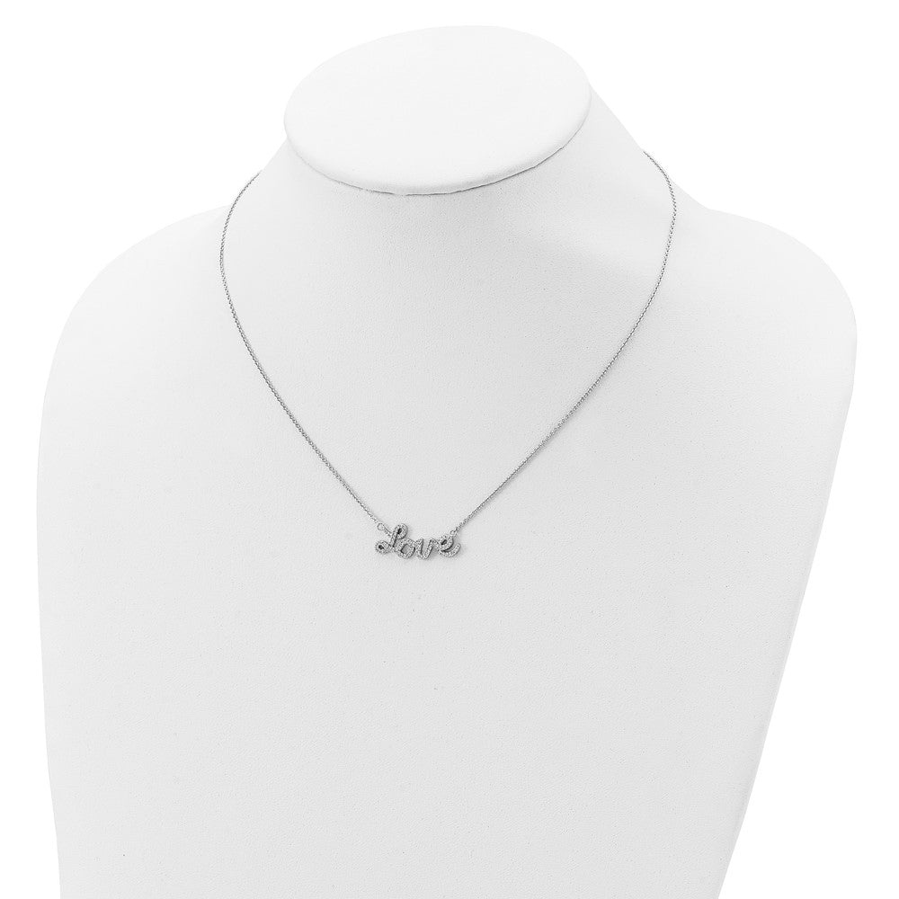 Sterling Silver Rhodium-plated Polished CZ LOVE 18in Necklace 18 Inches