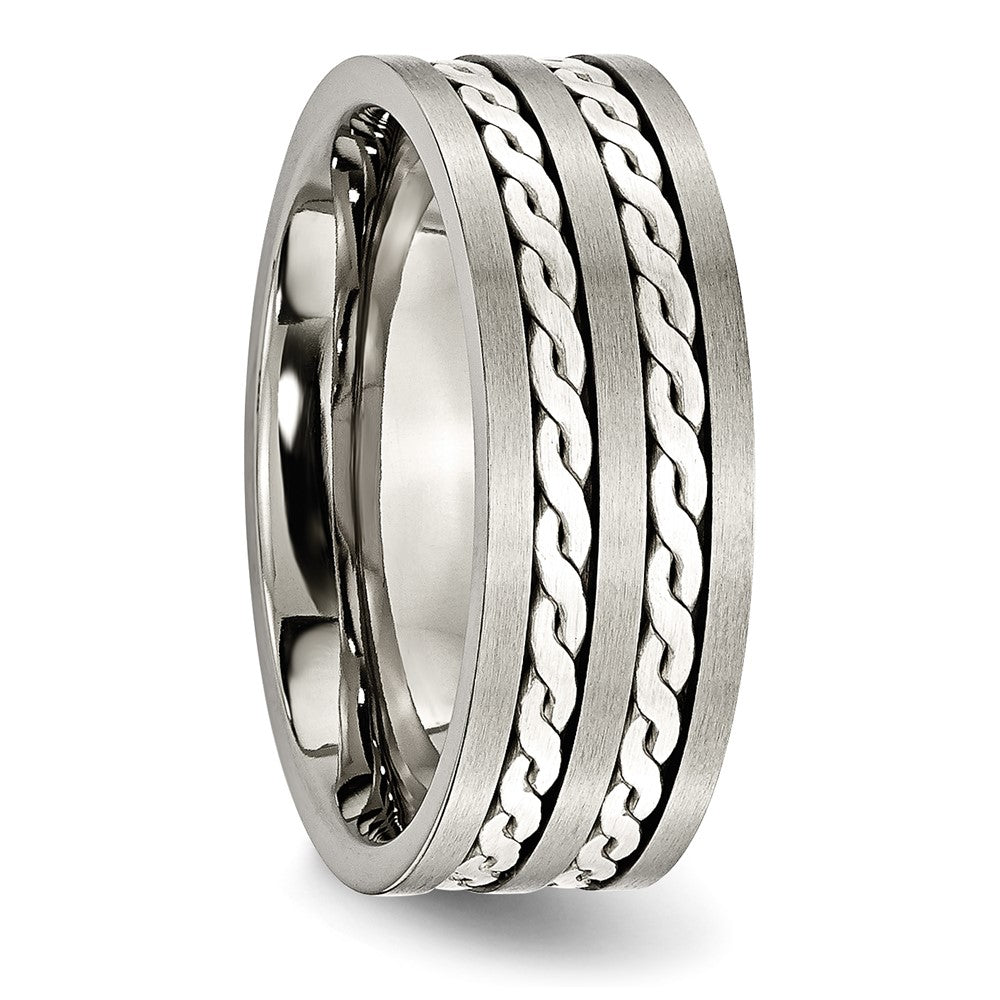 Titanium Antiqued & Brushed w/Sterling Silver Braided Inlay 8mm Band Size - 12.5