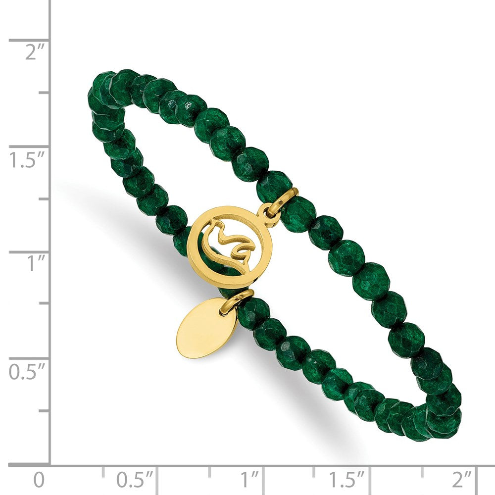 Stainless Steel Polished Yellow IP Dove Green Jad