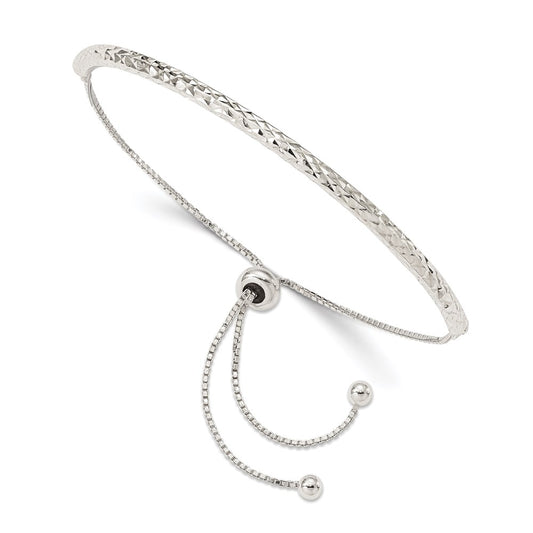 Sterling Silver Rhodium-plated Diamond Cut Adjustable Bracelet 10.5 inches