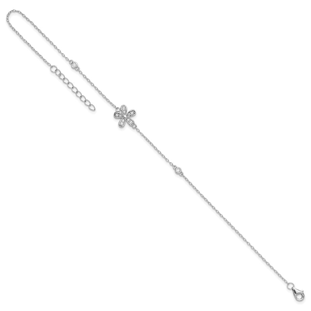 Cheryl M Sterling Silver Rhodium-plated Brilliant-cut CZ Flower 9 Inch Anklet with 1 Inch Extender 9 inches