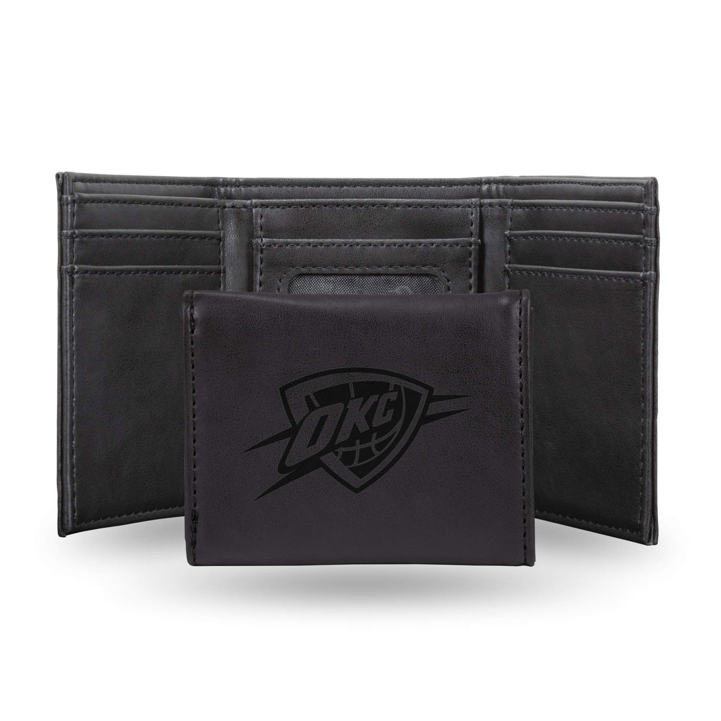 Oklahoma City Thunder Black Laser Engraved Tri-Fold Wallet - Men's Accessory