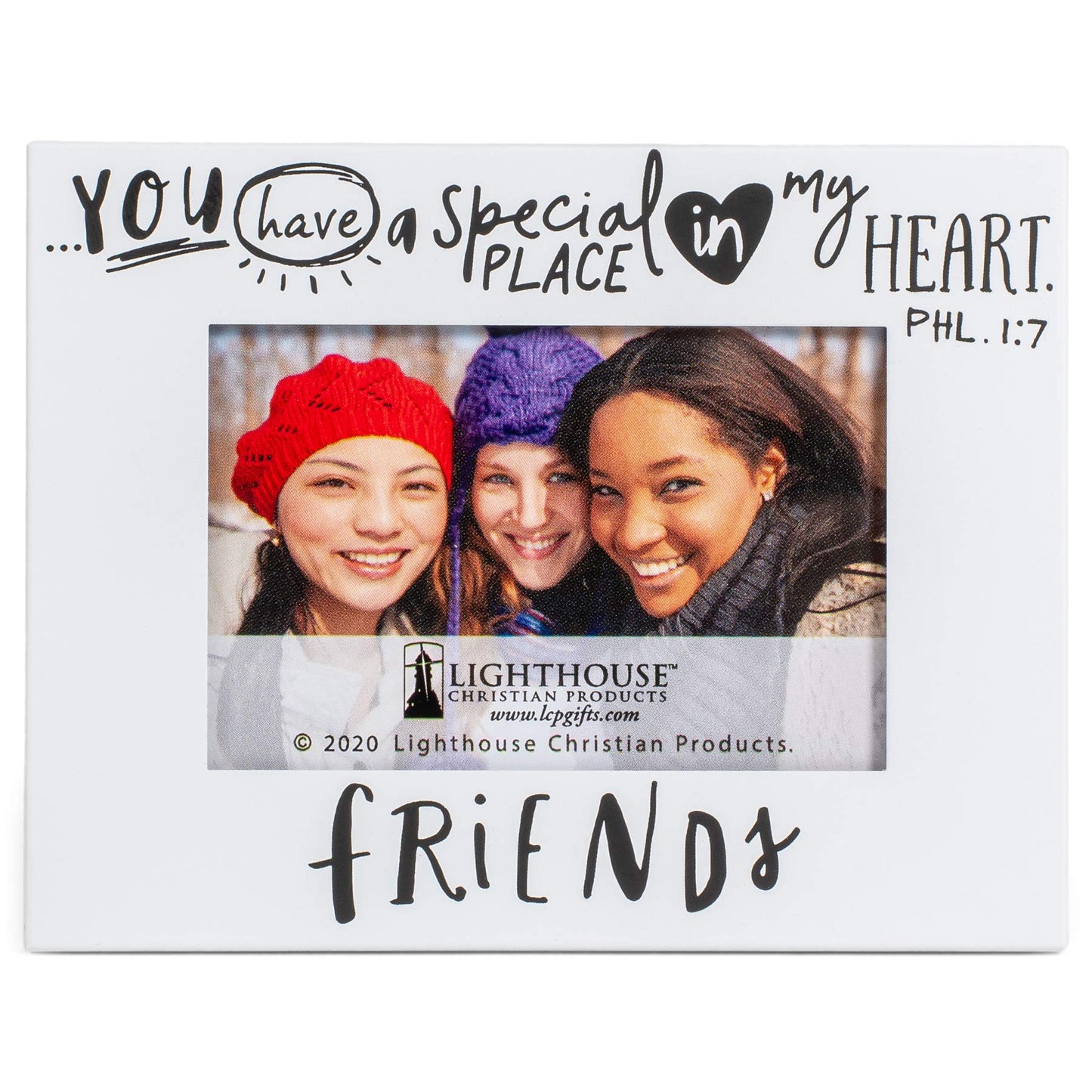 Lighthouse Christian Products Friends Scripture Ink White 4 x 3 Metal Holiday Photo Frame Hanging Ornament