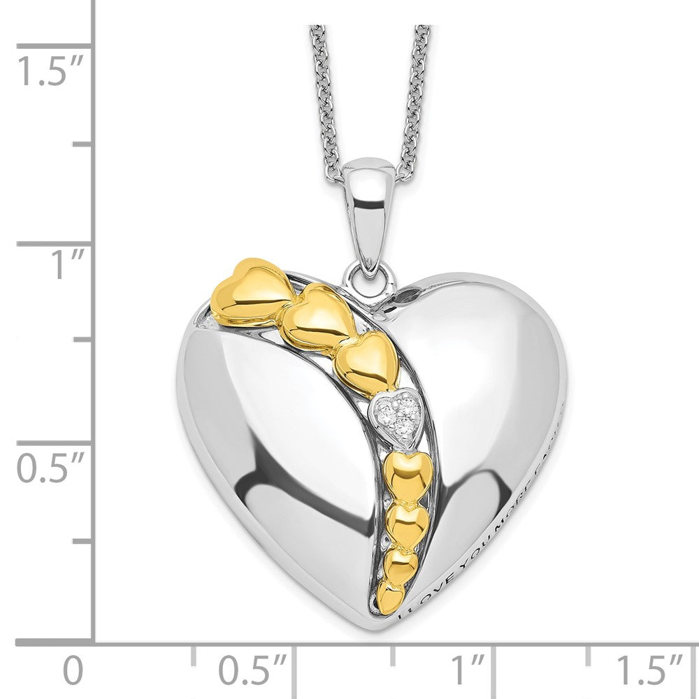 Sentimental Expressions Sterling Silver Rhodium and Gold-plated CZ I Love You More Each Day Heart 18 inch Necklace with Poem Card 18 Inches