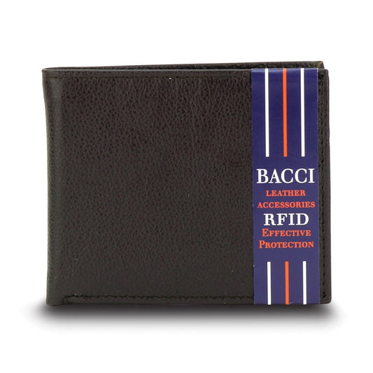 Brown Cowhide Leather RFID Blocking Slim Bifold Wallet