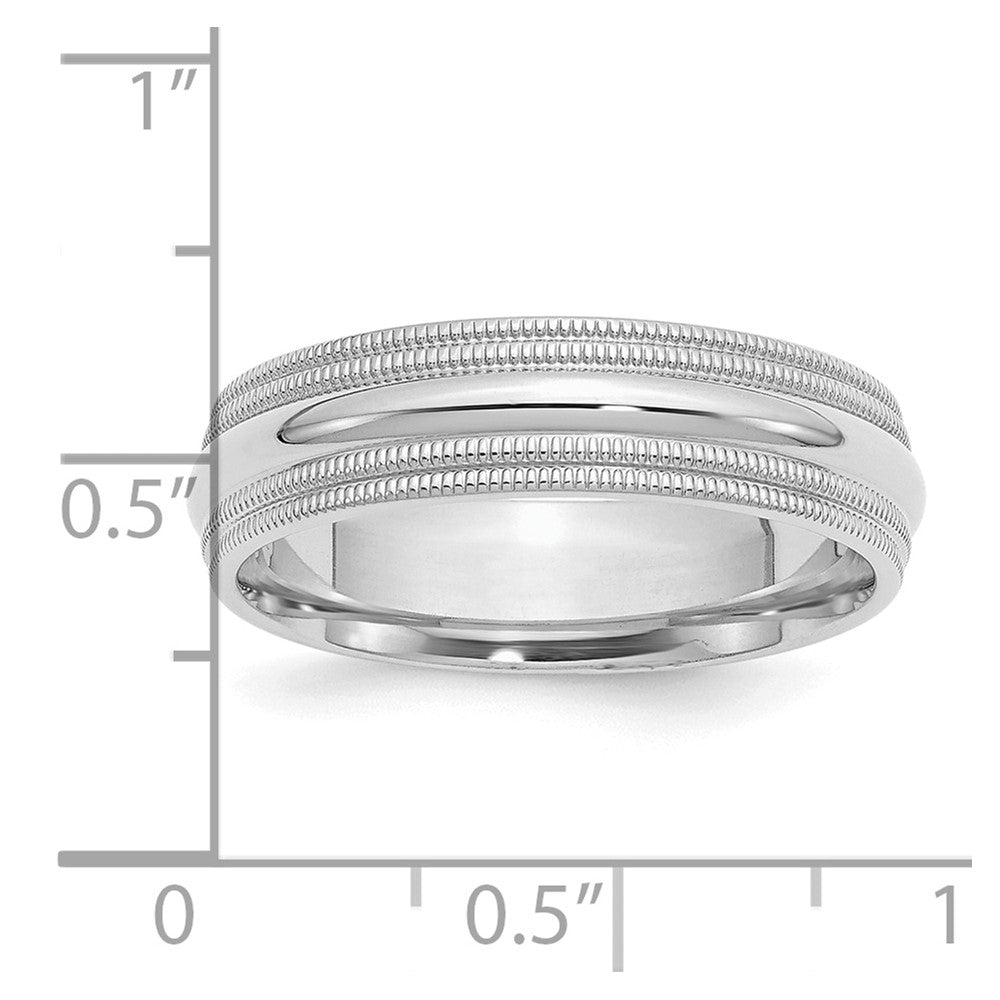 Sterling Silver Rhodium 6mm Comfort Fit Double Milgrain Size 4 Band