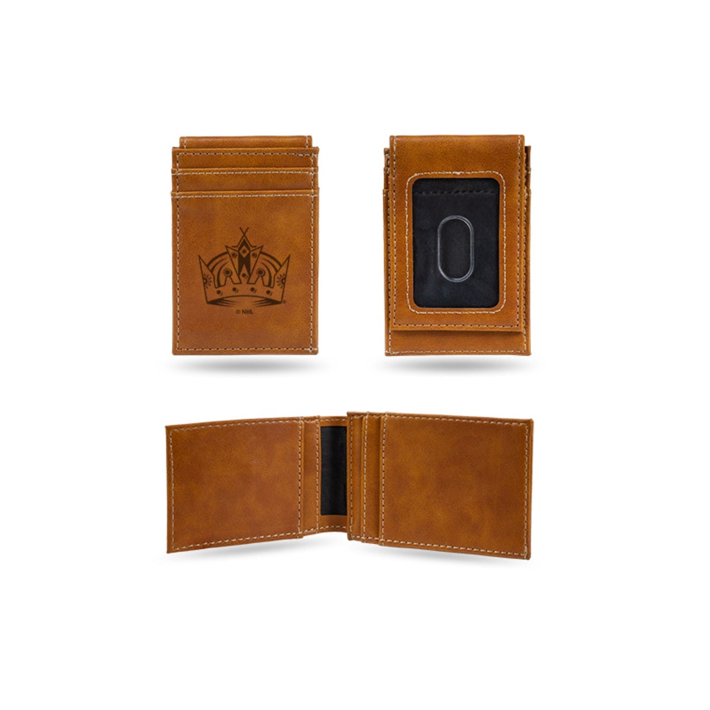 Rico Industries Hockey Los Angeles Kings Brown Laser Engraved Front Pocket Wallet - Compact/Comfortable/Slim
