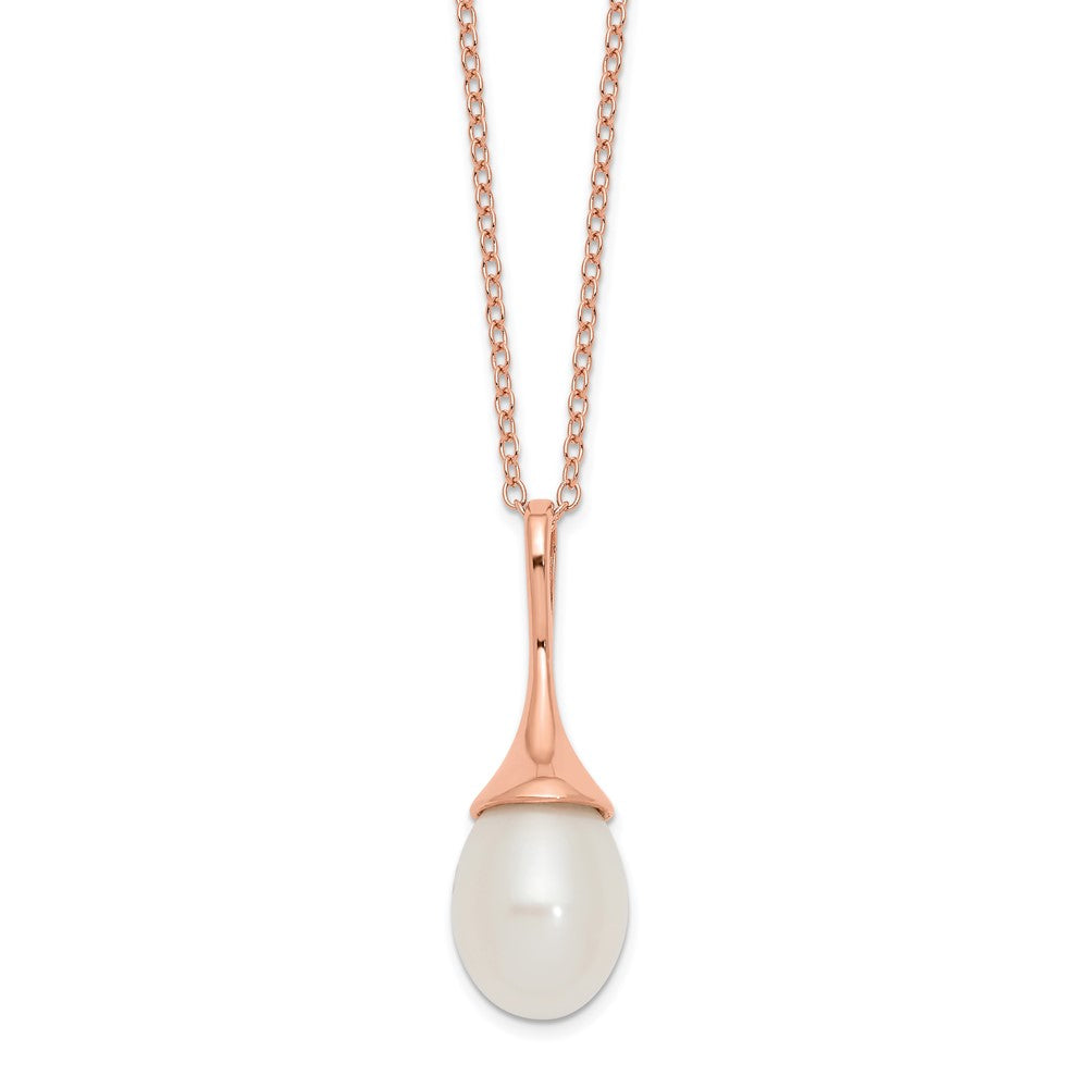 Sterling Silver Rose-tone 8-9mm White Teardrop Freshwater Cultured Pearl 17 inch Necklace 17 Inches
