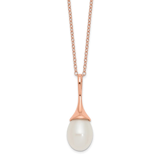 Sterling Silver Rose-tone 8-9mm White Teardrop Freshwater Cultured Pearl 17 inch Necklace 17 Inches