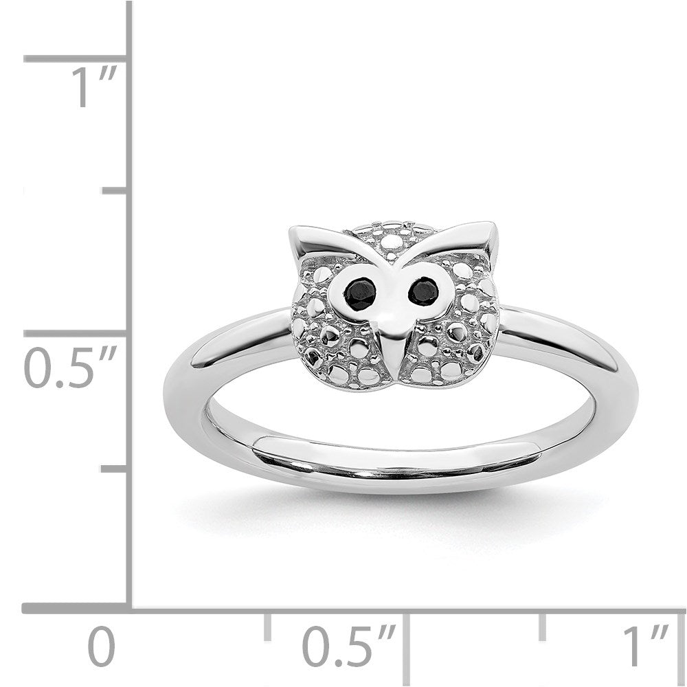 Sterling Silver Stackable Expressions Polished Onyx Owl Ring Size -8