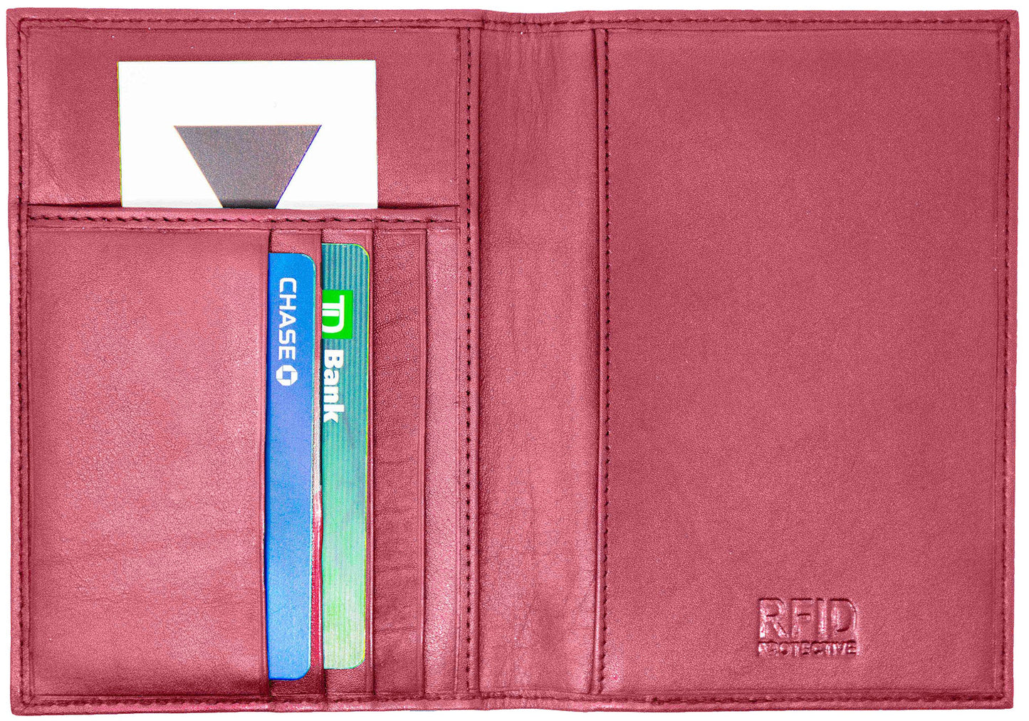 Pink Genuine Cowhide Leather RFID Blocking Passport Wallet with 3 Interior Slots QGM22567