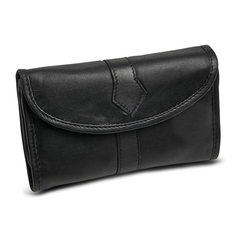 Black Leather Snap Closure Trifold Jewelry Clutch GM17736