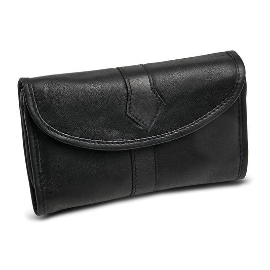 Black Leather Snap Closure Trifold Jewelry Clutch GM17736