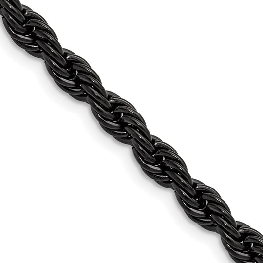 Chisel Stainless Steel Polished Black IP-plated 5mm 20 inch Rope Chain
