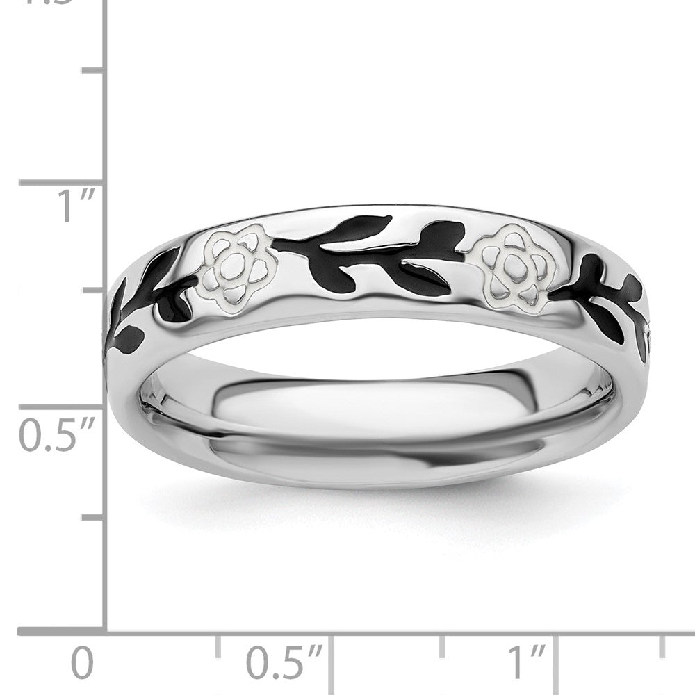 Sterling Silver Stackable Expressions Polished Enameled Flower Ring Size -6