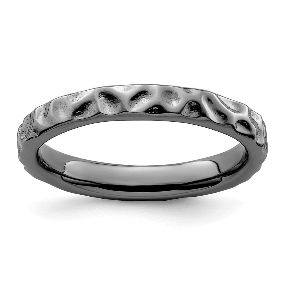 Sterling Silver Stackable Expressions Black-plated Ring Size -9