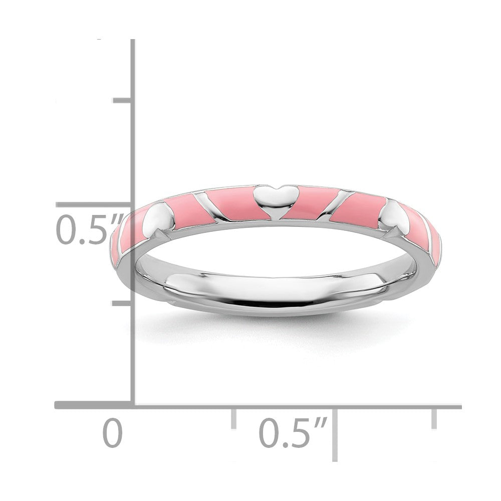 Sterling Silver Stackable Expressions Pink Enamel Heart Ring Size -9