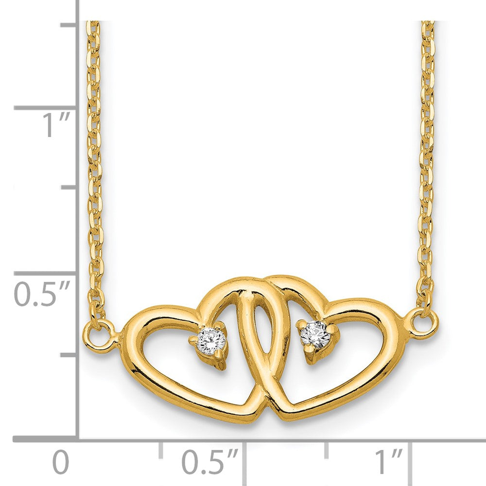 Sterling Silver Gold-tone Polished Two Hearts CZ Necklace 18 Inches