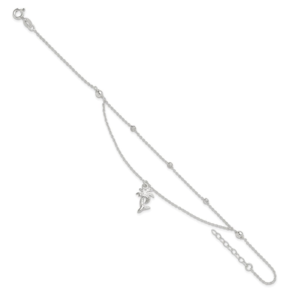 Sterling Silver Polished 2-Strand Palm Tree 9in Plus 1in Ext Anklet 9 inches