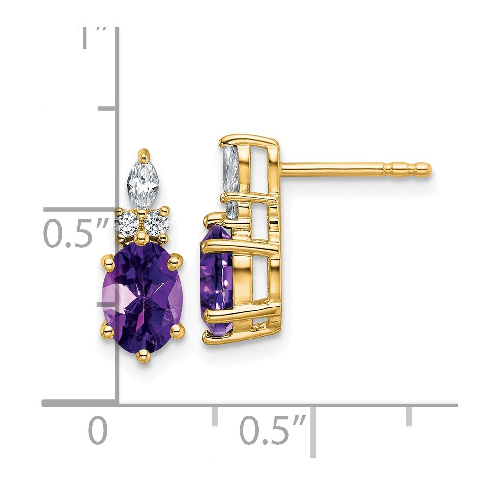 14K Polished Diamond and Amethyst Twisted Post Earrings