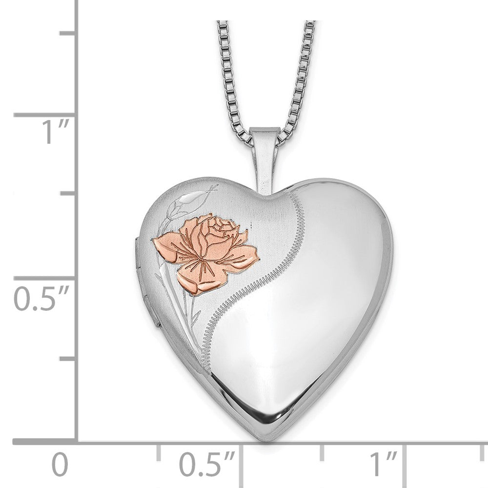 Sterling Silver Rhodium-plated 20mm Enamel Rose Heart Locket Necklace 18 Inches